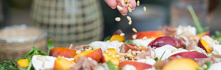 Emily's fresh kitchen, eat heal thrive, peach, burrata, prosciutto